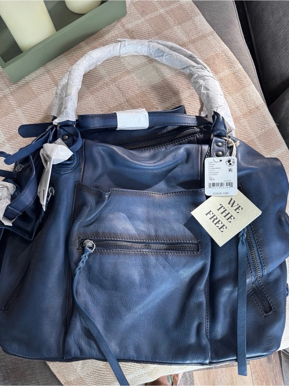 New - Free People Large Emerson Tote - Dark Rinse - Picture 5 of 7